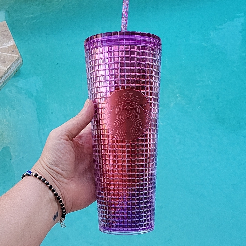 Purple Pink Grid Starbucks Tumblr Tumbler